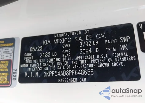 2023 Kia Forte Gt-Line from USA, damaged, VIN 3KPF54AD8PE648658